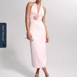 Abercrombie & Fitch Pink Rosette Halter Midi Dress